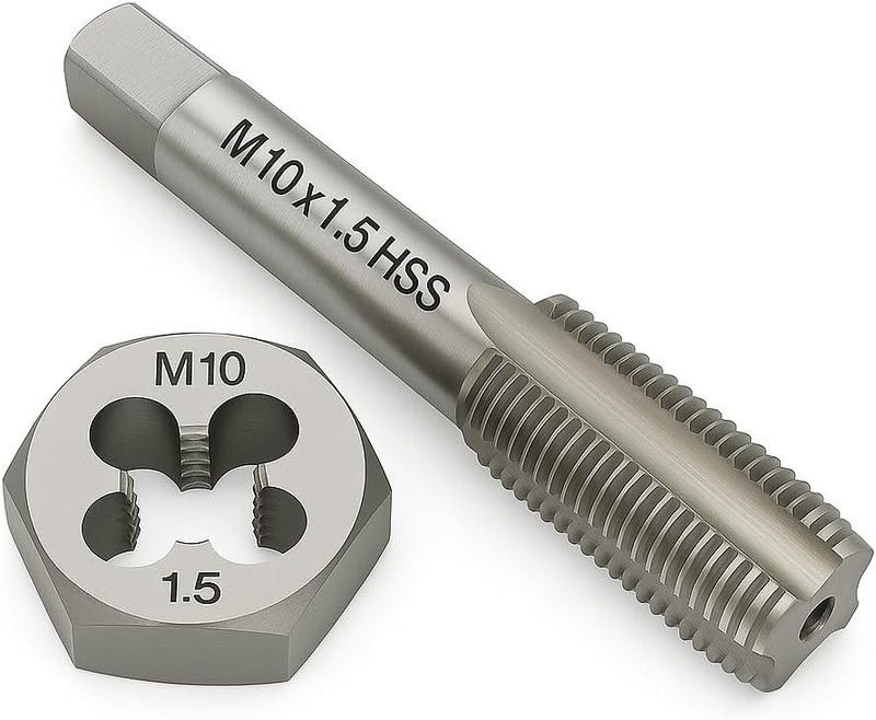 Yamesh M10x1.5 Metric Tap and Die Set Right Hand HSS Tap & GCr15 Hex Die for Metal Thread Repair - Image 1
